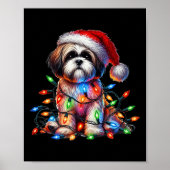 Shih Tzu Christmas Lights Santa Hat Hondenliefhebb Poster (Voorkant)