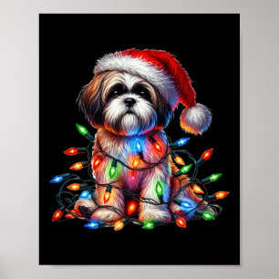 Shih Tzu Christmas Lights Santa Hat Hondenliefhebb Poster