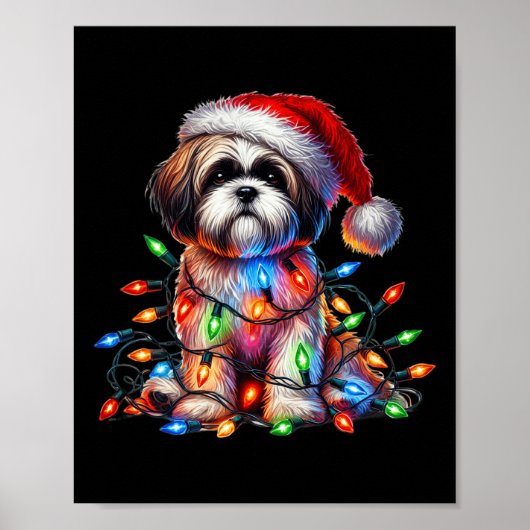 Shih Tzu Christmas Lights Santa Hat Hondenliefhebb Poster (Voorkant)