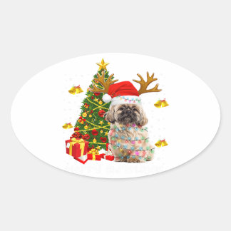 Shih Tzu Christmas Lights Tree | Santa Xmas Ovale Sticker