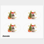 Shih Tzu Christmas Lights Tree | Santa Xmas Ovale Sticker (Vel)