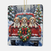 Shih Tzu Christmas Red Truck Holiday Keramisch Ornament (Links)