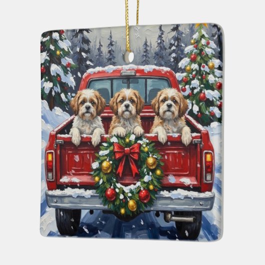 Shih Tzu Christmas Red Truck Holiday Keramisch Ornament (Links)
