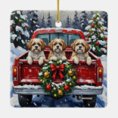 Shih Tzu Christmas Red Truck Holiday Keramisch Ornament (Achterkant)