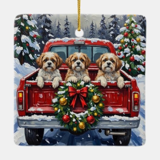 Shih Tzu Christmas Red Truck Holiday Keramisch Ornament (Achterkant)