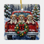 Shih Tzu Christmas Red Truck Holiday Keramisch Ornament (Voorkant)