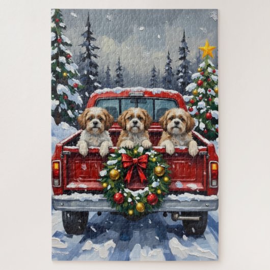 Shih Tzu Christmas Red Truck Holiday Legpuzzel (Verticaal)