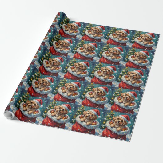 Shih Tzu Christmas Santa Bag Adventure Cadeaupapier (Uitgerold)