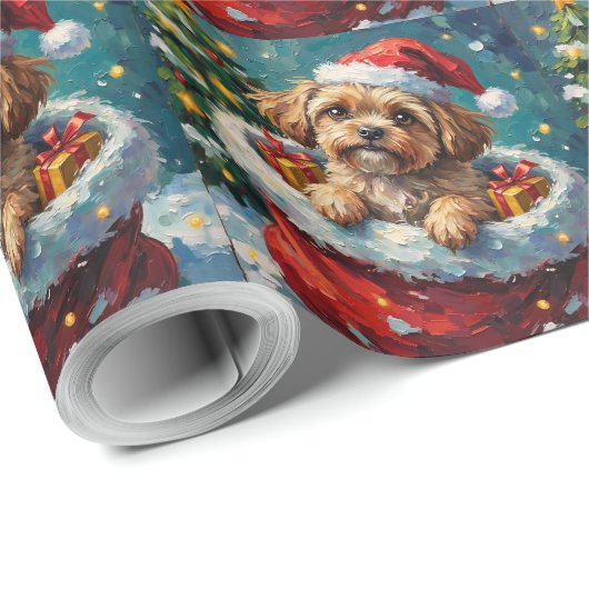 Shih Tzu Christmas Santa Bag Adventure Cadeaupapier (Rol Hoek)