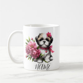 Shih Tzu Coffee Mok – Schattigee puppy met bloemen