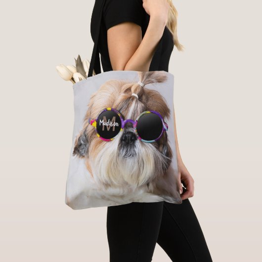 Shih Tzu Cool leuk cute Foto Aangepaste Monogram Tote Bag (Dichtbij)