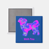 Shih Tzu Cute Dog Silhouette Crazy Hot Pink & Blue Magneet (Voorkant / Achterkant)