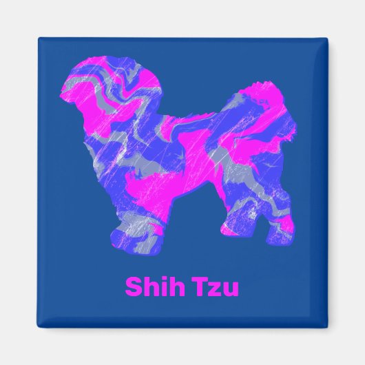 Shih Tzu Cute Dog Silhouette Crazy Hot Pink & Blue Magneet (Voorkant)