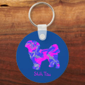 Shih Tzu Cute Dog Silhouette Crazy Hot Pink & Blue Sleutelhanger (Voorkant)