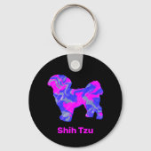 Shih Tzu Cute Dog Silhouette Crazy Hot Pink & Blue Sleutelhanger (Voorkant)