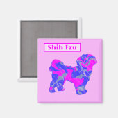 Shih Tzu Cute Dog Silhouette Pink & Blue Silhouett Magneet (Voorkant / Achterkant)