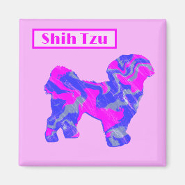 Shih Tzu Cute Dog Silhouette Pink & Blue Silhouett Magneet