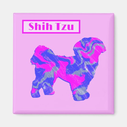 Shih Tzu Cute Dog Silhouette Pink & Blue Silhouett Magneet (Voorkant)