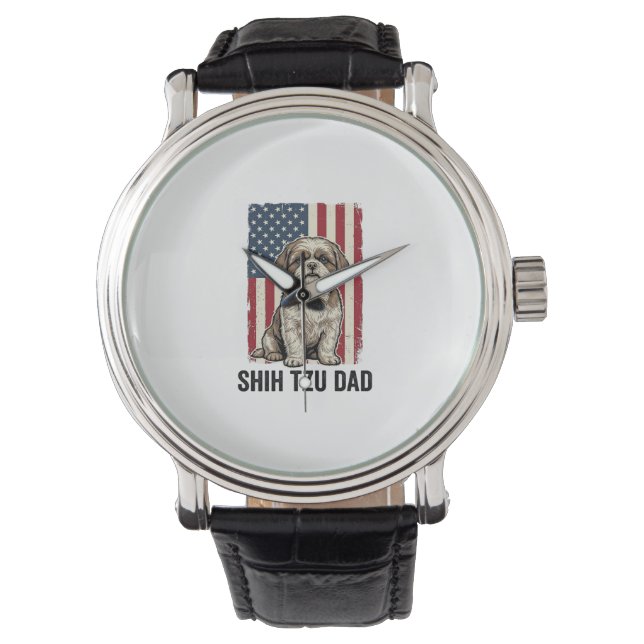 Shih Tzu Dad Patriotic Vintage Dog Shirt Design_1 Horloge (Voorkant)