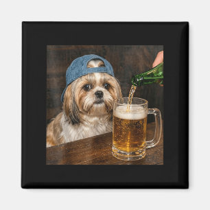 Shih Tzu die bier drinkt Funny Shih Tzu hond meme Magneet