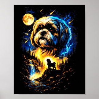 Shih tzu die naar de maan jankt vintage jaren 90 g poster