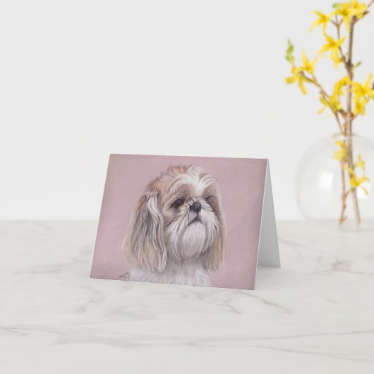 Shih tzu Dog Art Note Kaart (Gele Bloem)
