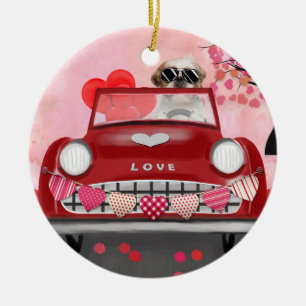Shih Tzu Dog Auto met hart Valentijnse Keramisch Ornament