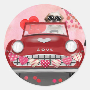 Shih Tzu Dog Auto met hart Valentijnse Ronde Sticker