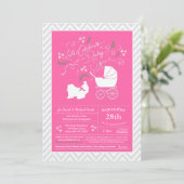 Shih Tzu Dog Baby shower roze meisje Kaart (Staand voorkant)