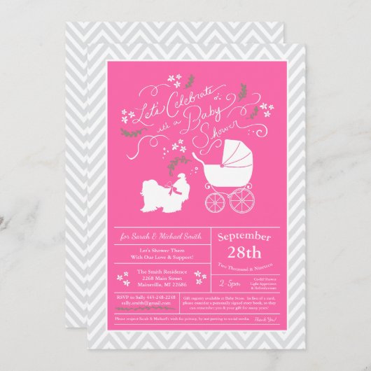 Shih Tzu Dog Baby shower roze meisje Kaart (Voorkant / Achterkant)