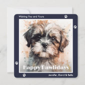 Shih Tzu Dog Blue Watercolor Christmas Feestdagenkaart (Voorkant)