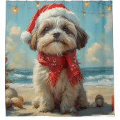 Shih Tzu Dog Christmas  Beach Douchegordijn (Voorkant)