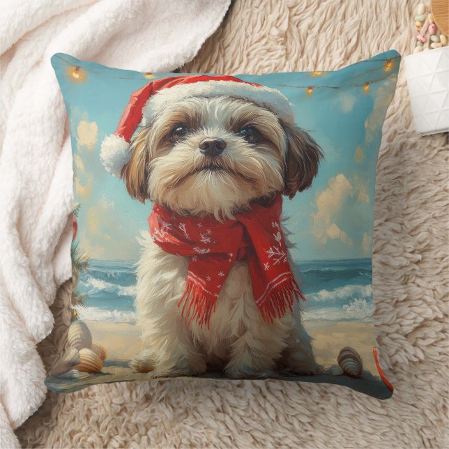 Shih Tzu Dog Christmas  Beach Kussen (Deken)