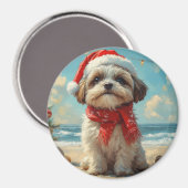 Shih Tzu Dog Christmas  Beach Magneet (Voorkant / Achterkant)