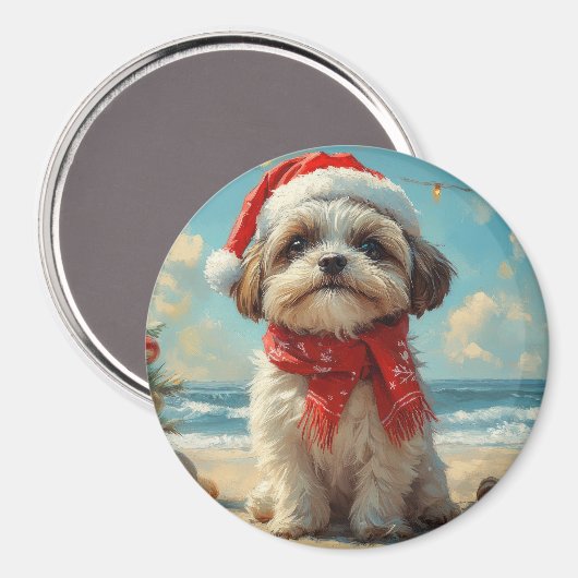 Shih Tzu Dog Christmas  Beach Magneet (Voorkant / Achterkant)