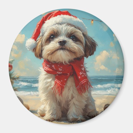 Shih Tzu Dog Christmas  Beach Magneet (Voorkant)