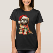 Shih Tzu Dog Christmas Lights Santa Hat Dog Lover  T-shirt (Voorkant)