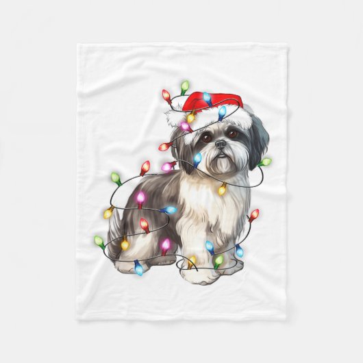 Shih Tzu Dog Christmas Lights Xmas Cute  Fleece Deken (Voorkant)