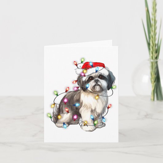 Shih Tzu Dog Christmas Lights Xmas Cute  Kaart (Voorkant)