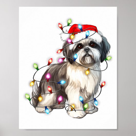 Shih Tzu Dog Christmas Lights Xmas Cute  Poster (Voorkant)