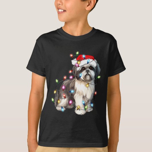 Shih Tzu Dog Christmas Lights Xmas Cute  T-shirt (Voorkant)