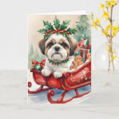 Shih Tzu Dog Christmas Wenskaart Kaart (Gele Bloem)