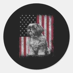 Shih Tzu Dog Dad 4th of July Patriottische Verenig Ronde Sticker