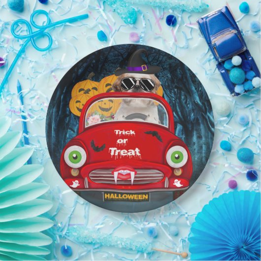 Shih Tzu Dog Driving Car Scary Halloween Papieren Bordje (Feest)