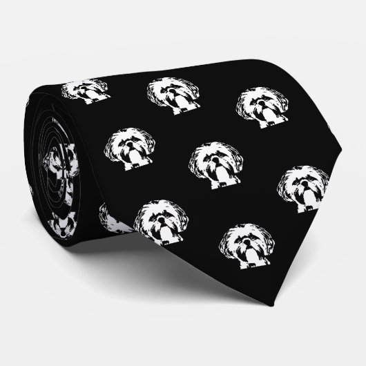 Shih Tzu Dog Face B&W Pop Art Tiled Stropdas (Opgerold)