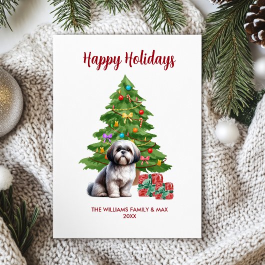 Shih Tzu Dog Familie Kerstmis Feestdagenkaart