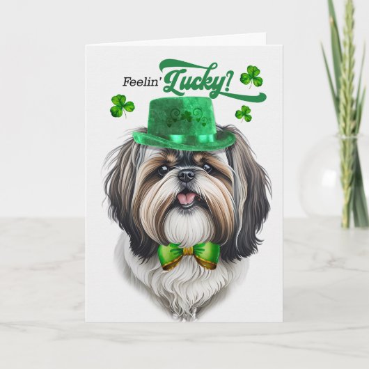 Shih Tzu Dog Feelin' Lucky St Patrick's Day Feestdagen Kaart (Voorkant)