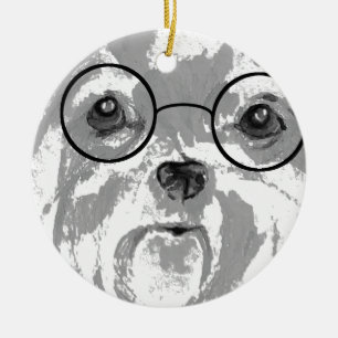 Shih Tzu Dog Glasses Keramisch Ornament