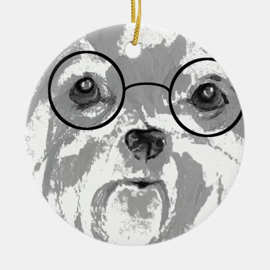 Shih Tzu Dog Glasses Keramisch Ornament (Voorkant)