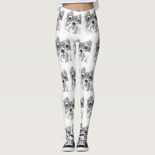 Shih Tzu Dog Glasses Leggings (Voorkant)